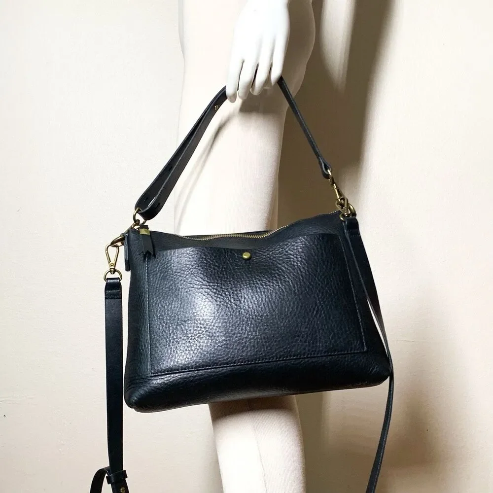 Madewell The Transport Shoulder Crossbody Bag Purse Black Leather NC275 - Picture 3 of 12